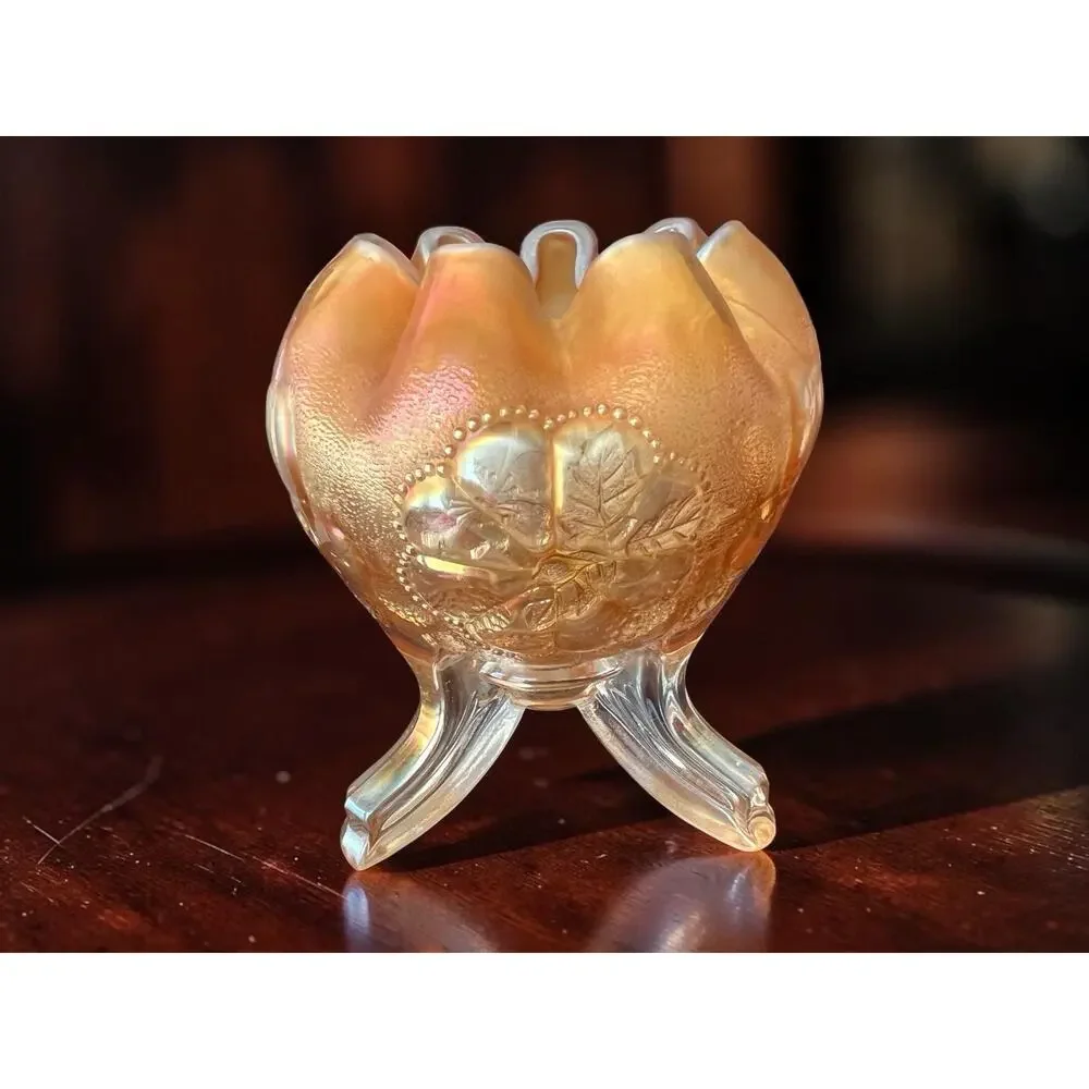 Vintage Northwood Daisy Plume Marigold Orange Carnival Glass Ruffled Rim Bowl